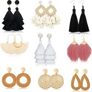 Hazms 4-9 Pairs Rattan Tassel Earrings for Women Girls Lightweight  Earrings